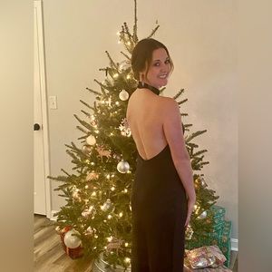 LuLu’s Love in Your Life Black Satin Halter Maxi Dress.